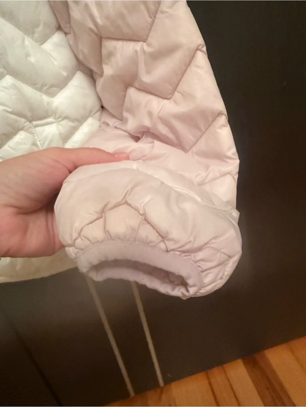 United Colors Of Benetton Pink, White & Light Gray Hooded Puffer Jacket